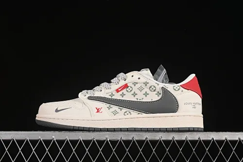 All categories Air Jordan Jordan series basketball shoes Air Jordan 1 Low High-end customized low-top sneakers Travis Scott x Fragment Design x Air Jordan 1 Low OG SP AJ1 Joe 1 LV joint gray and red label low-top cultural casual sneakers YX5066-336